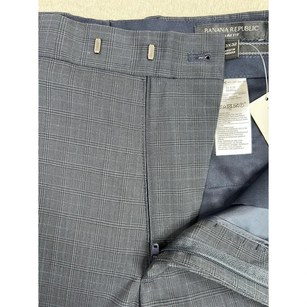 Banana Republic Dress Pants Mens 33x32 Blue Performance Wool Slim Fit NEW